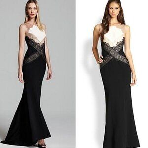 NWT BCBG MAXAZRIA Aida Mermaid Lace Colorblock Black Combo Gown Dress Size 4